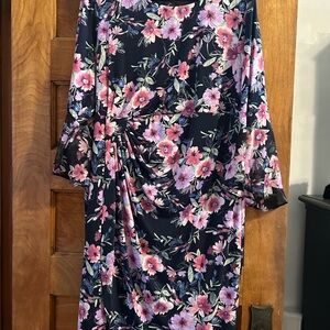Connected Apparel Navy and Pink Floral Long Sleeve Dress